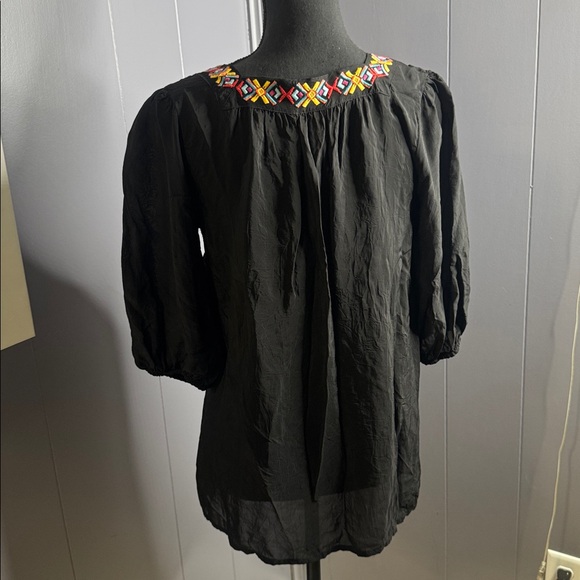Johnny Was Black Top with Multicolor Floral Embroidery - Picture 5 of 5